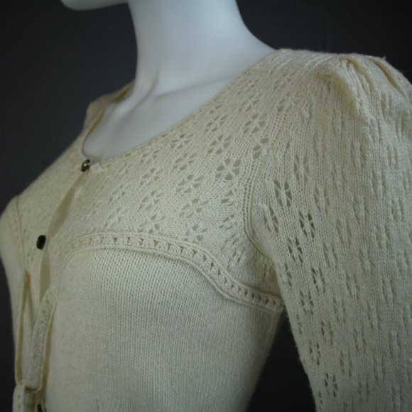 Anthropologie Knitted & Knotted Sweater Cardigan Puff Crystal Medium Crochet - Picture 3 of 7